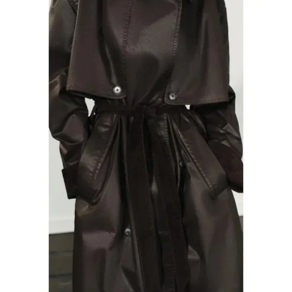 ZARA LONG WAXED TRENCH COAT WITH CORDUROY CUFFS - Picture 7 of 10